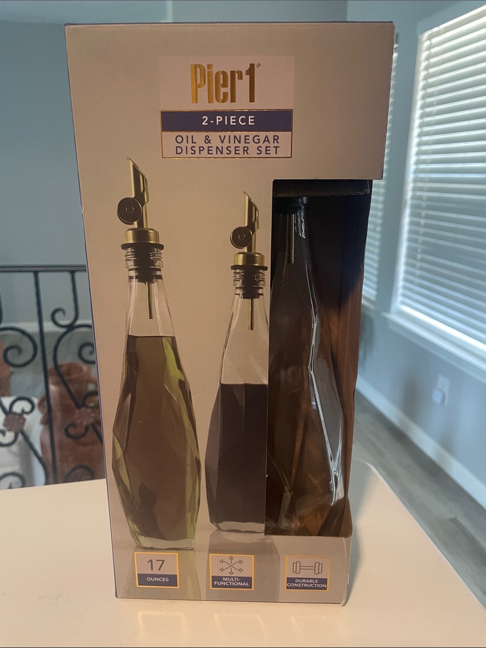 Pier 1 Clear Glass Oil & Vinegar Dispensers with Silver Pour Spouts - 2-Pack